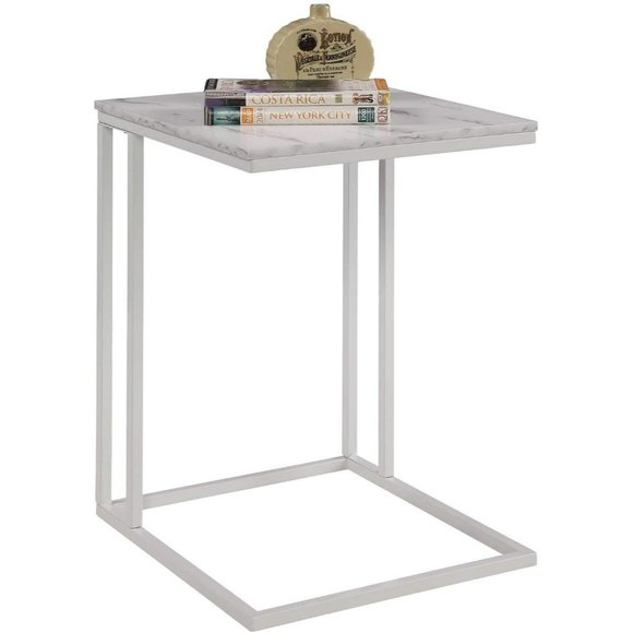 C-Shaped Side End Table for Coffee Laptop Bedside Portable Workstation, White